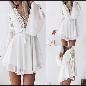 Lace Mini Crochet Ruffle Boho Dress